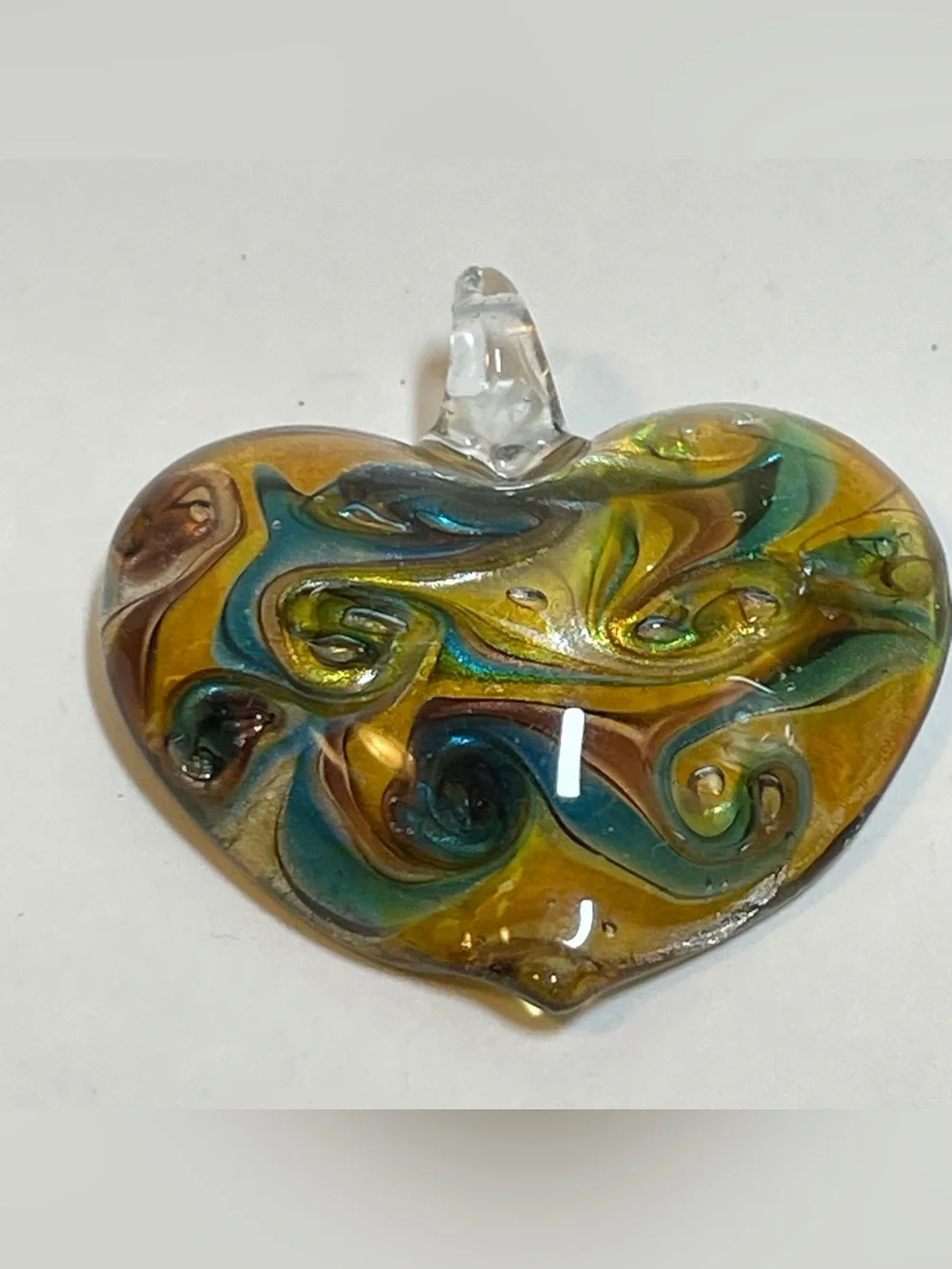 Boho Dichroic Iridescent Multicolor Glass Heart Pendant Necklace Adjustable Cord